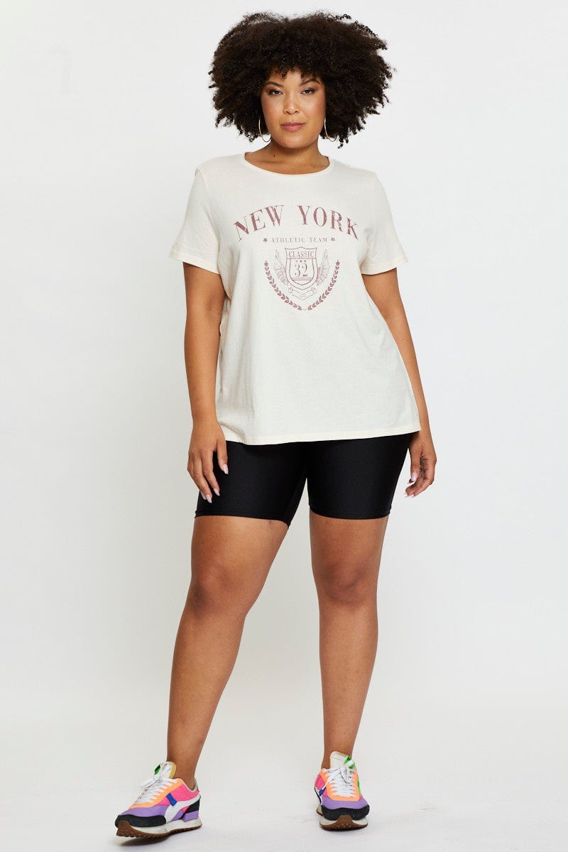 Nude Graphic T-Shirt New York Crew Neck Short Sleeve For Women By You And All