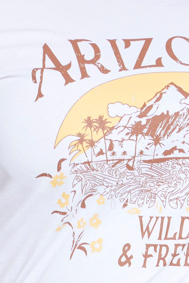 White Graphic T-Shirt Arizona Crew Neck Short Sleeve For Women By You And All