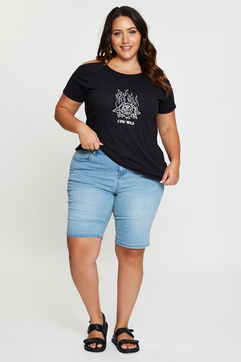 Black Graphic T-Shirt Stay Wild Crew Neck Short Sleeve For Women By You And All