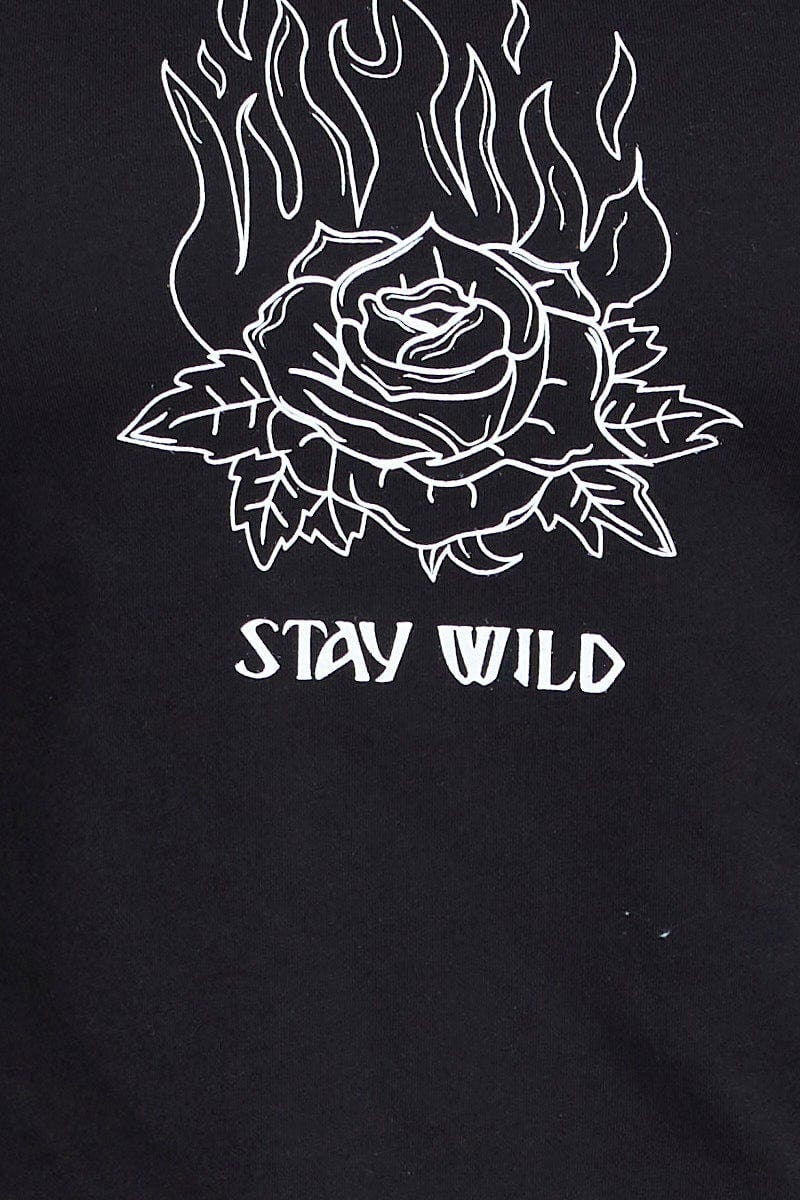 Black Graphic T-Shirt Stay Wild Crew Neck Short Sleeve For Women By You And All