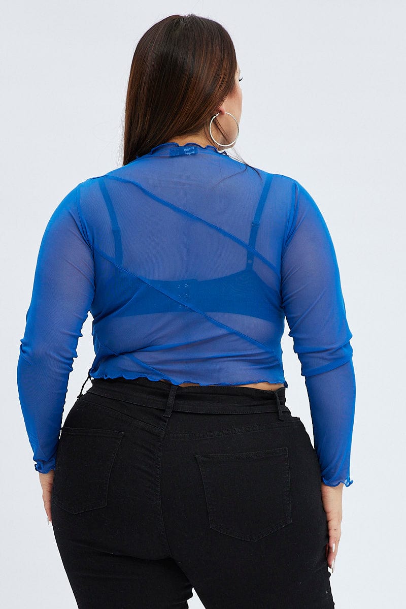 Blue Mesh Top Long sleeve High neck for YouandAll Fashion