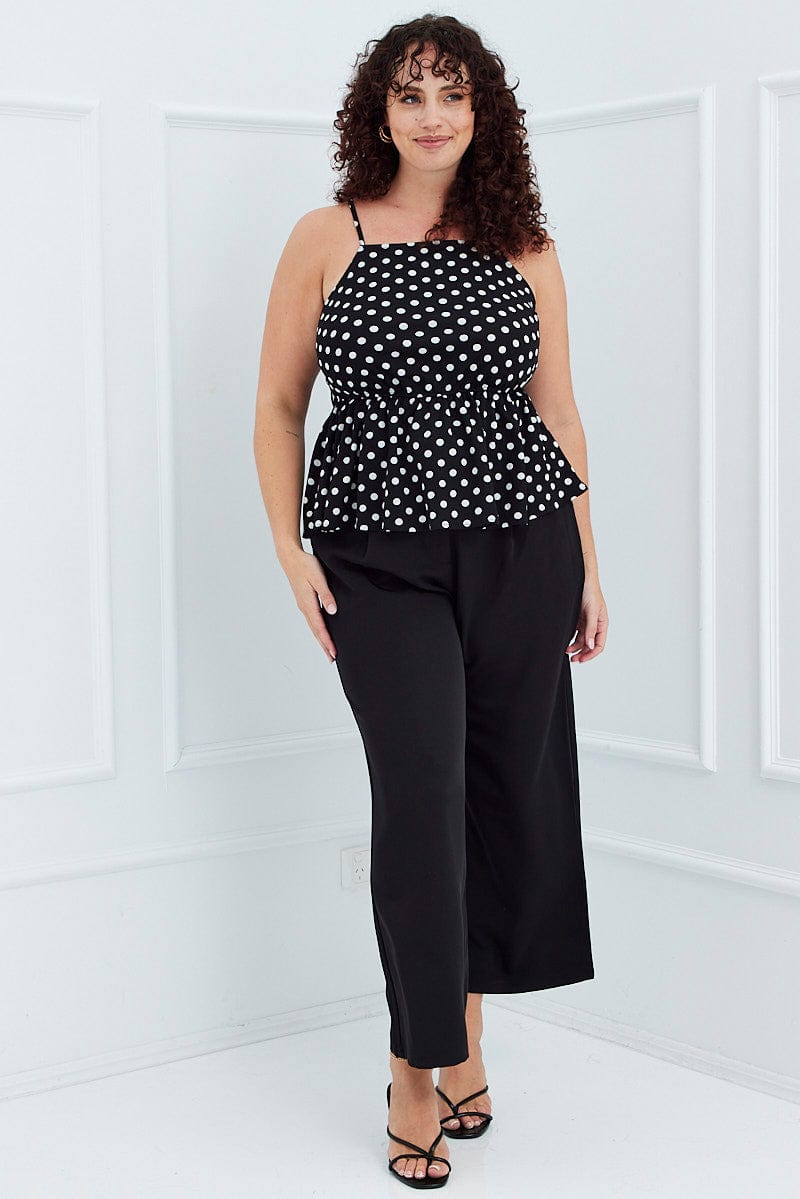 Black Polka Dot Peplum Top Square Neck for YouandAll Fashion