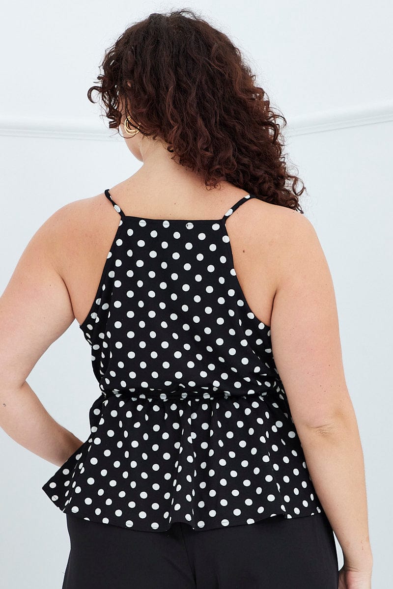 Black Polka Dot Peplum Top Square Neck for YouandAll Fashion