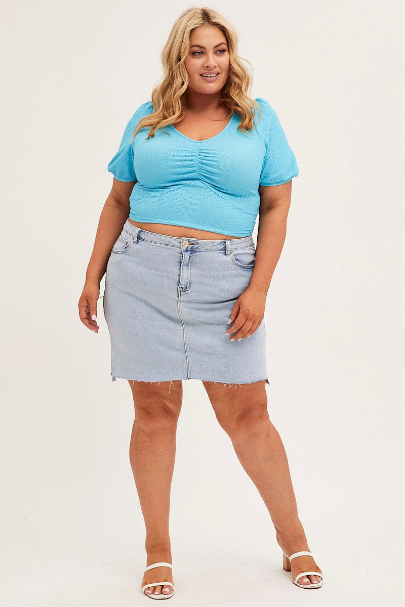 Blue Crop Top Short Sleeve