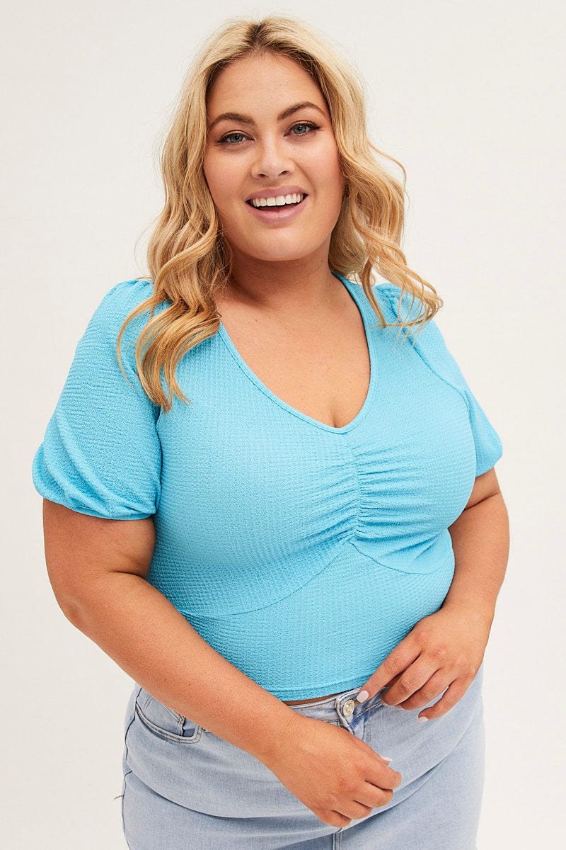 Blue Crop Top Short Sleeve