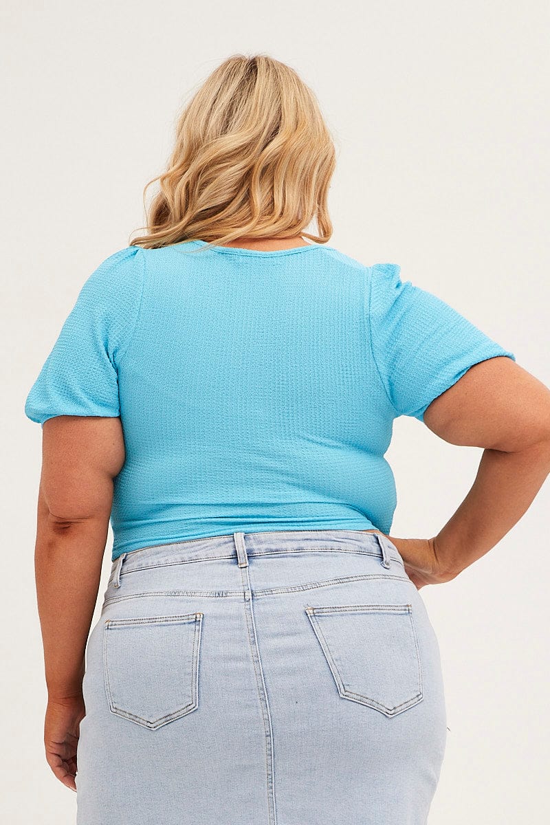 Blue Crop Top Short Sleeve