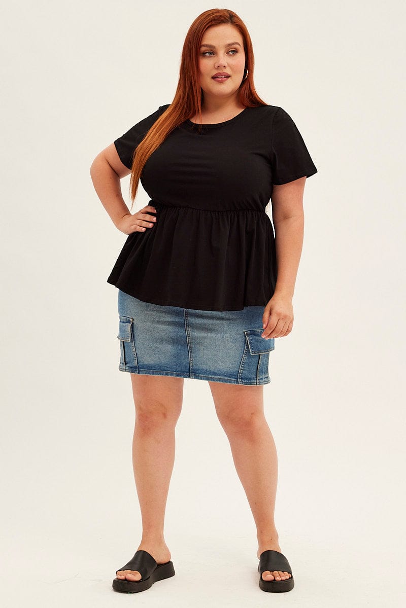 Black Peplum Top Short Sleeve You All