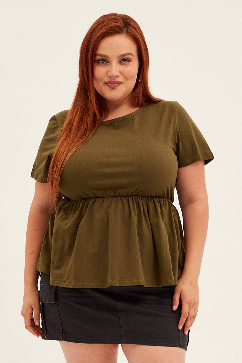 Green Peplum Top Short Sleeve for YouandAll Fashion