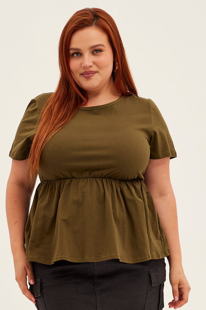 Green Peplum Top Short Sleeve for YouandAll Fashion