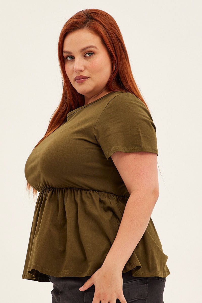 Green Peplum Top Short Sleeve for YouandAll Fashion