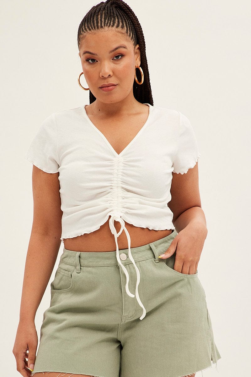 WHITE Ruched Top Short sleeve for YouandAll Fashion