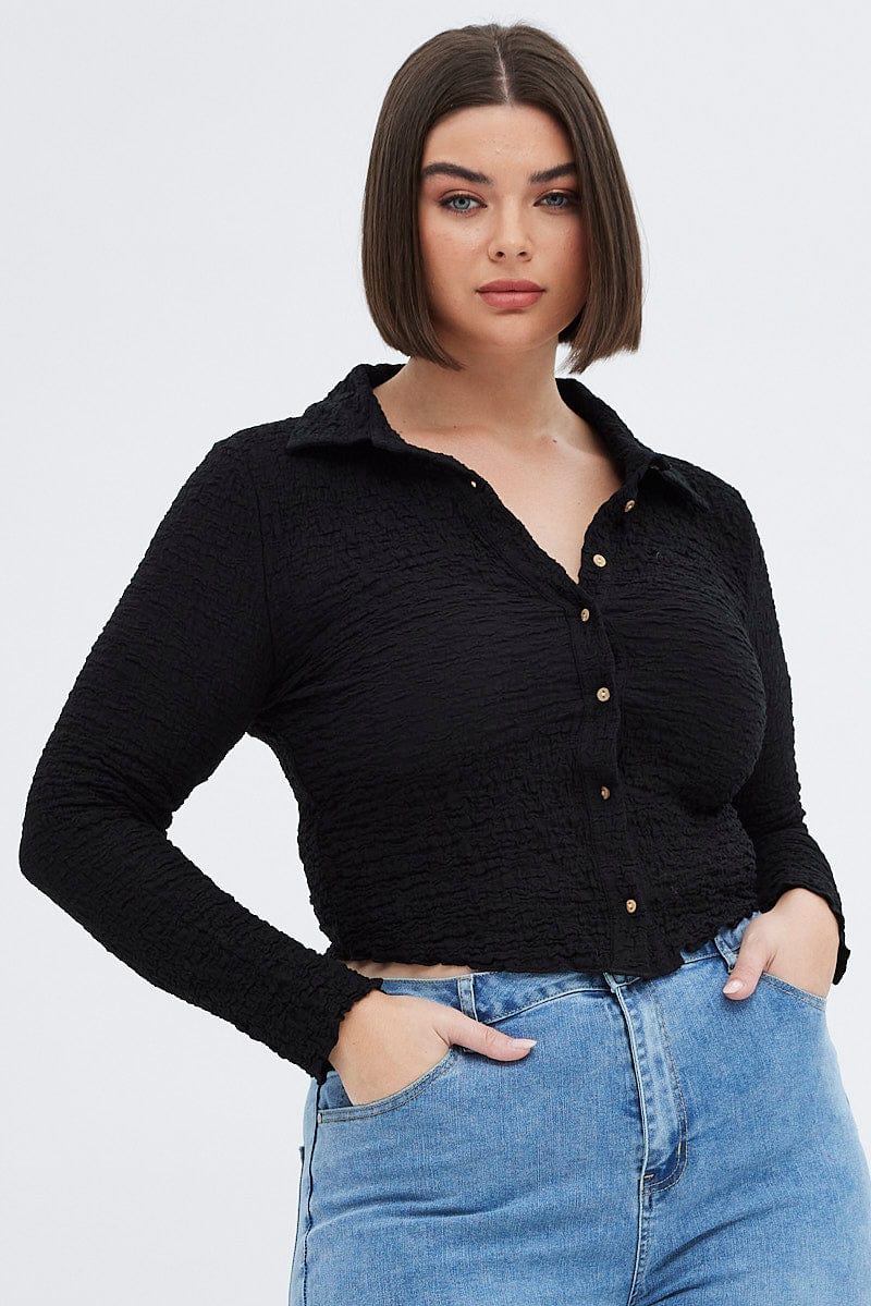 Black Collar Top Long Sleeve for YouandAll Fashion