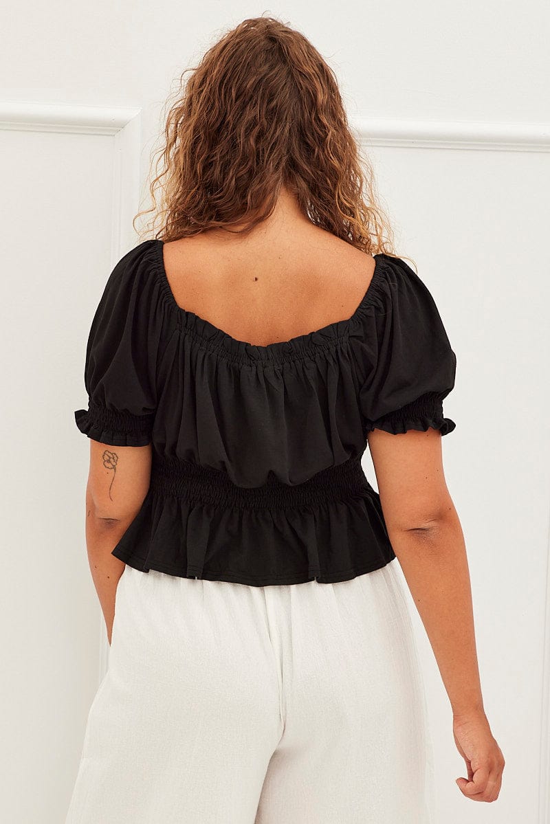 Black Smock Detail Top Square Neck for YouandAll Fashion