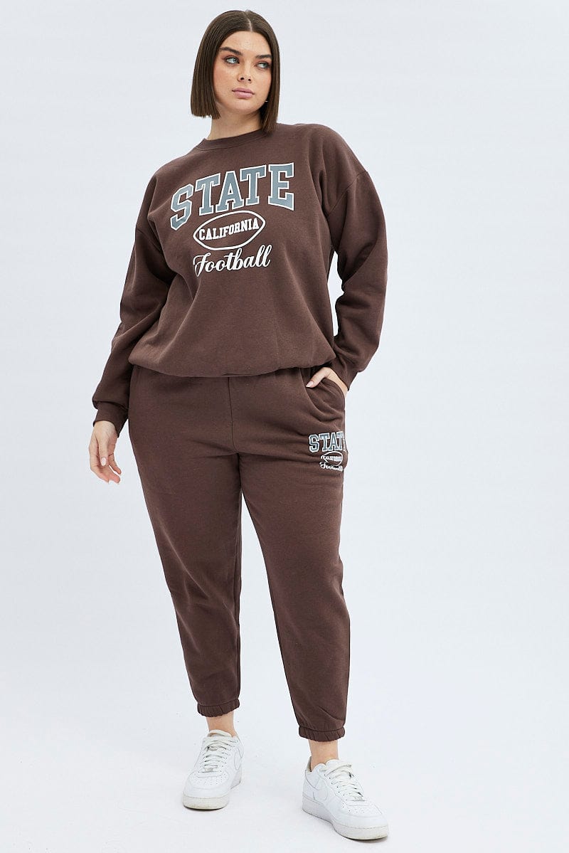 Brown Oversized Sweatshirt State Football Printed Fleece for YouandAll Fashion