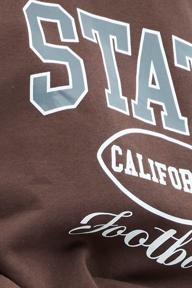 Brown Oversized Sweatshirt State Football Printed Fleece for YouandAll Fashion