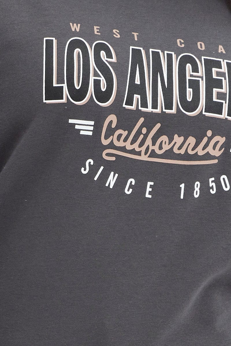 Grey Graphic Sweater Los Angeles Long Sleeve Relaxed for YouandAll Fashion