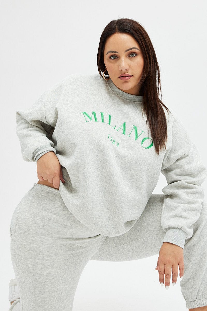 Grey Oversized Sweatshirt Milano Embroidered for YouandAll Fashion