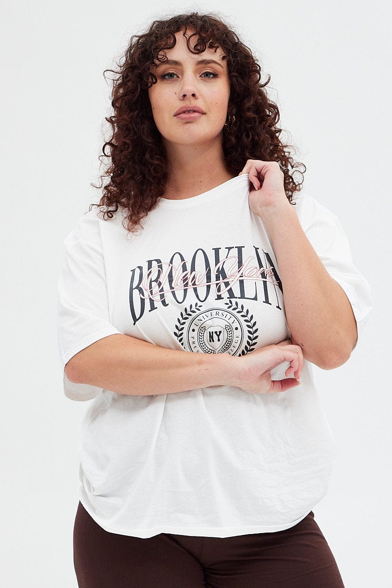 White Graphic T shirt Short Sleeve Crew neck for YouandAll Fashion