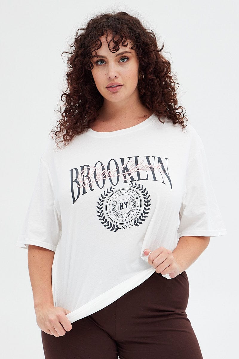 White Graphic T shirt Short Sleeve Crew neck for YouandAll Fashion