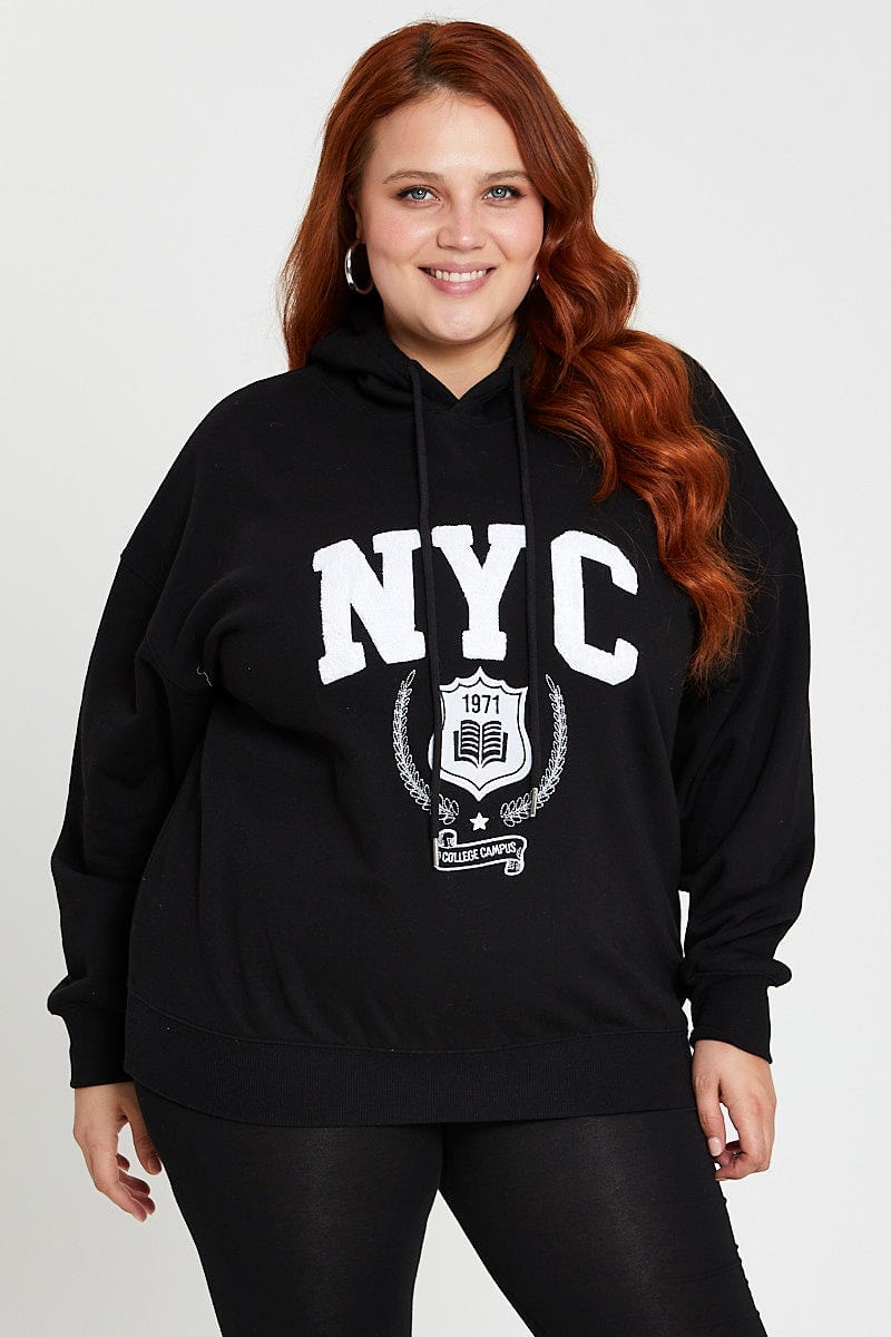 Black Long Sleeve Hoodie New York Embroidery Sweat For Women By You And All
