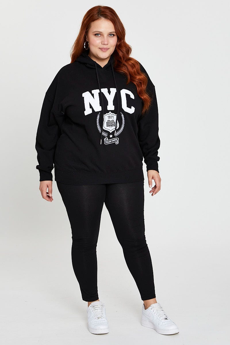 Black Long Sleeve Hoodie New York Embroidery Sweat For Women By You And All