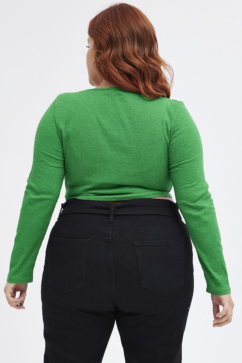 Green Ruched Top Long sleeve V neck for YouandAll Fashion