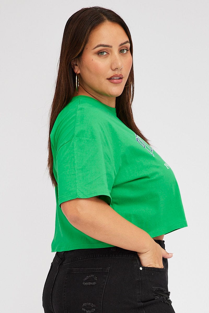 Green Graphic Crop T Shirt Short Sleeve Crew Neck for YouandAll Fashion