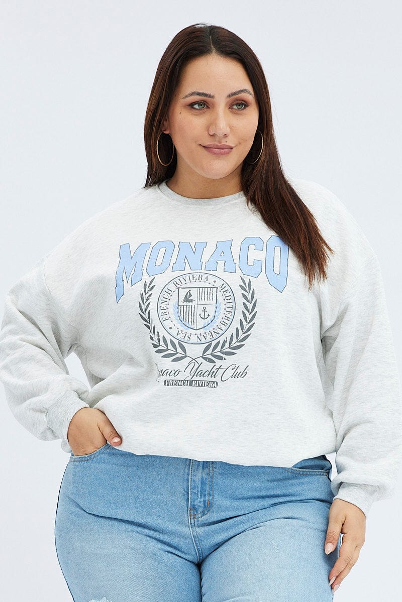 Grey Graphic Sweatshirt Long Sleeve for YouandAll Fashion