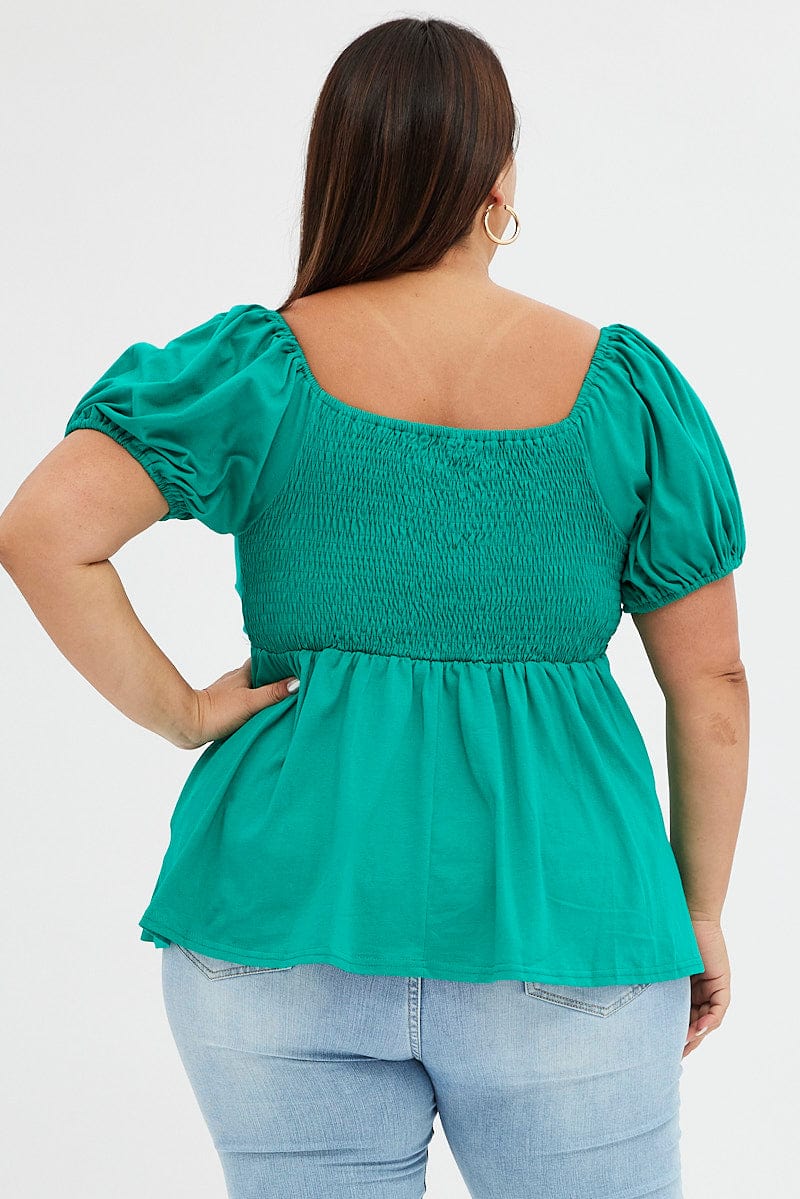 Green Peplum Top Short sleeve Sweetheart Neck for YouandAll Fashion