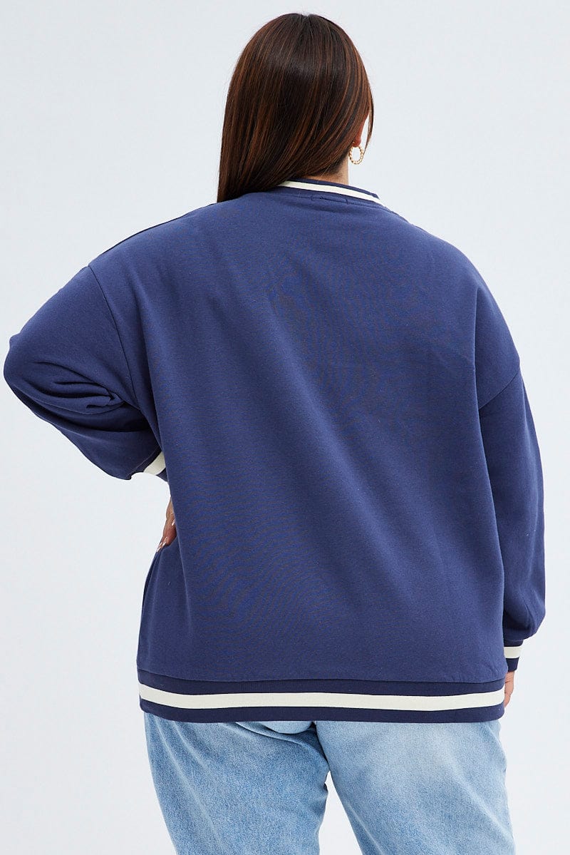 Blue Oversized Sweater V neck Long Sleeve for YouandAll Fashion