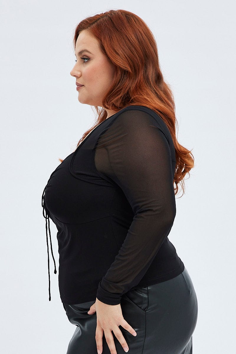 MakeMeChic Women's Plus Size Mesh Sheer Long Sleeve Top - Sweetheart Neck, Slim Fit