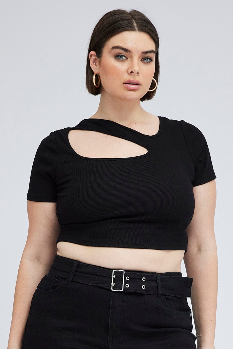 Black Cut out Top Short sleeve for YouandAll Fashion