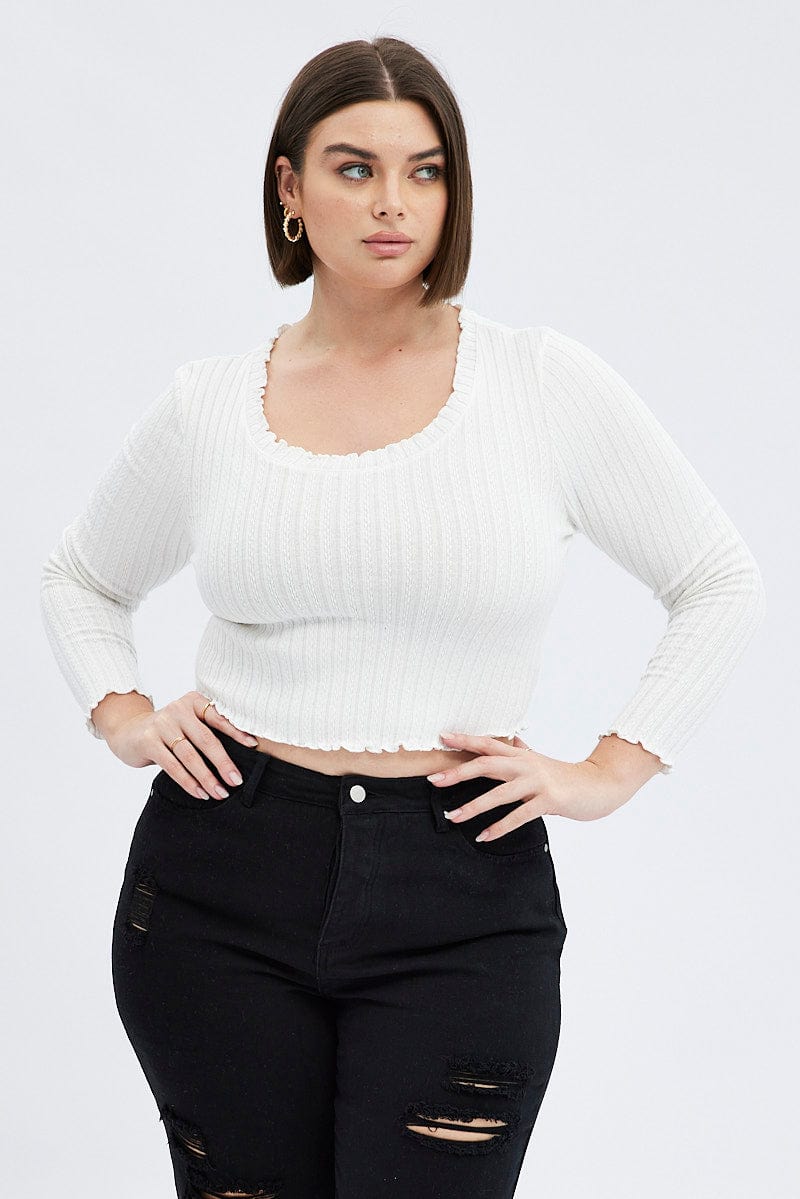 White Top Long Sleeve Scoop Neck for YouandAll Fashion