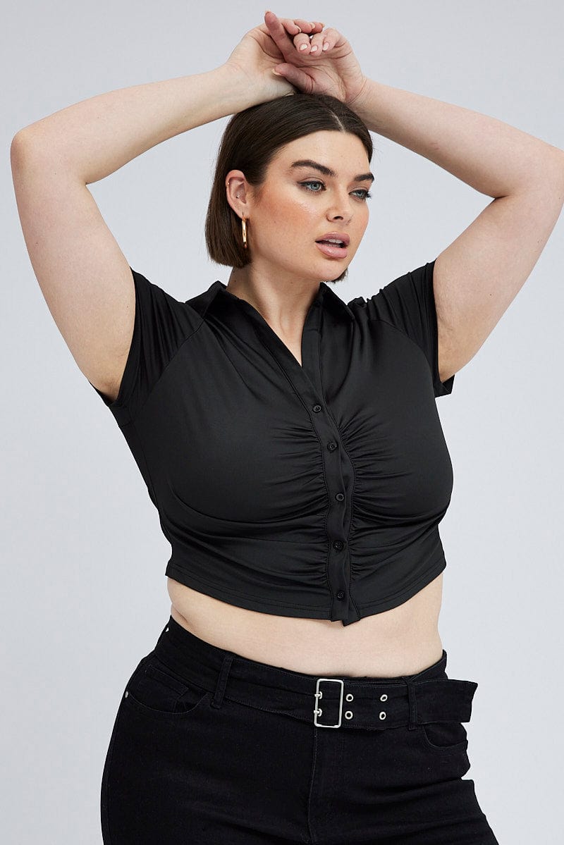 Black Collar Top Short Sleeve for YouandAll Fashion