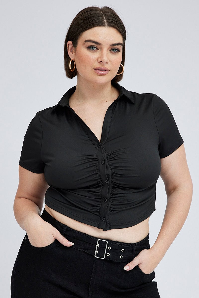 Black Collar Top Short Sleeve for YouandAll Fashion