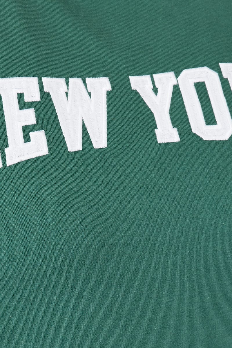 Green Graphic T Shirt Short Sleeve Crew Neck New York for YouandAll Fashion