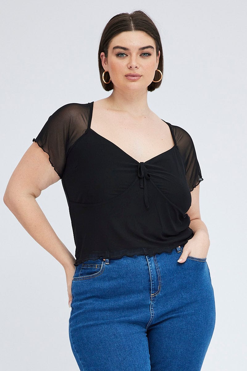 Black Mesh Top Short Sleeve for YouandAll Fashion