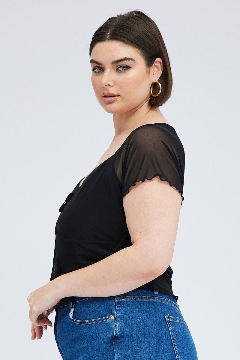 Black Mesh Top Short Sleeve for YouandAll Fashion