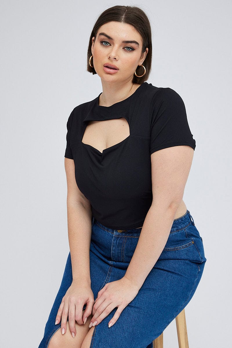 Black Cut Out Top Short Sleeve Supersoft for YouandAll Fashion