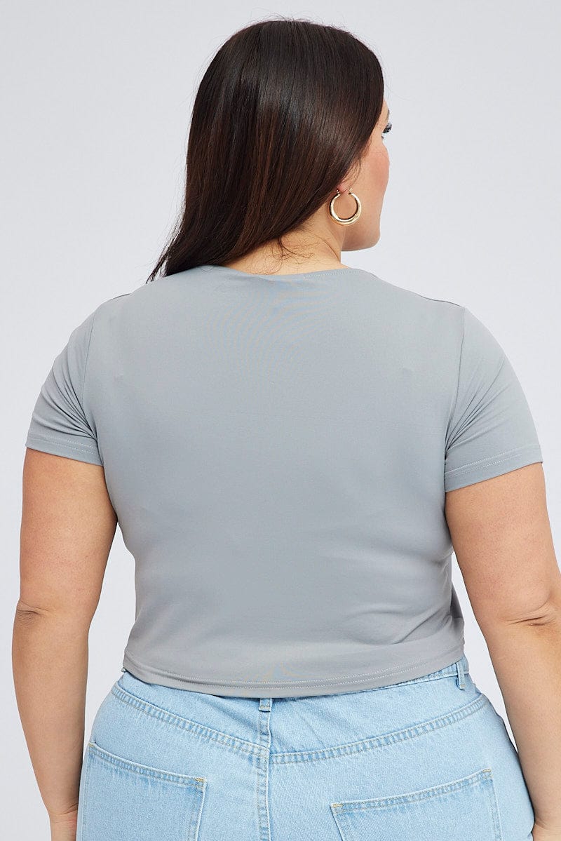 Grey Cut Out Top Short Sleeve Supersoft for YouandAll Fashion