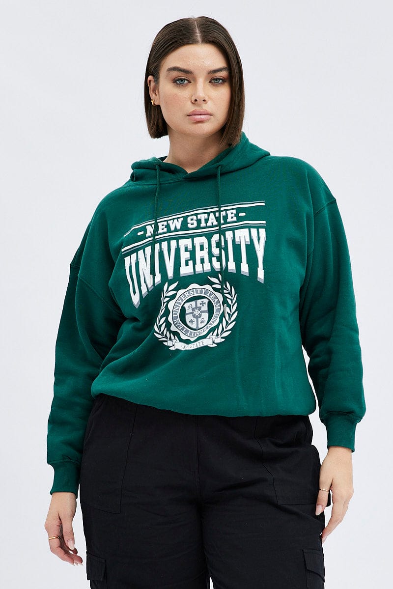 Green Graphic Hoodie Sweatshirt University Fleece for YouandAll Fashion
