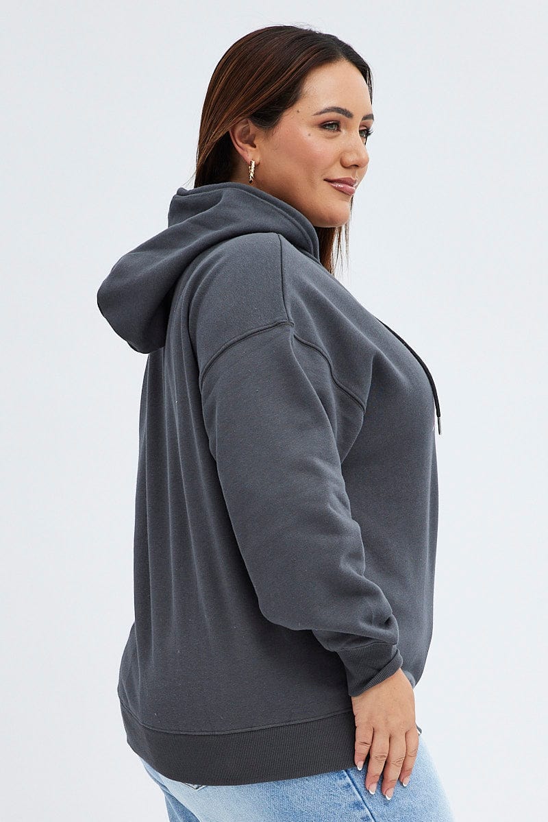 Grey Relaxed Hoodie Brooklyn Embroidery Long Sleeve for YouandAll Fashion