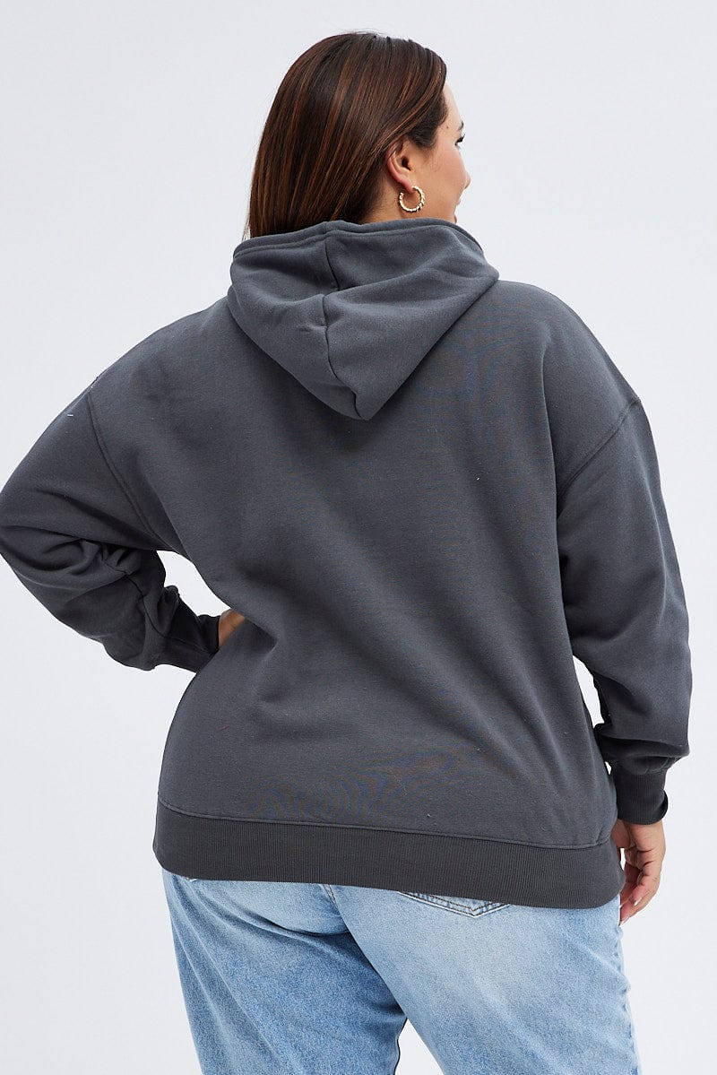 Grey Relaxed Hoodie Brooklyn Embroidery Long Sleeve for YouandAll Fashion