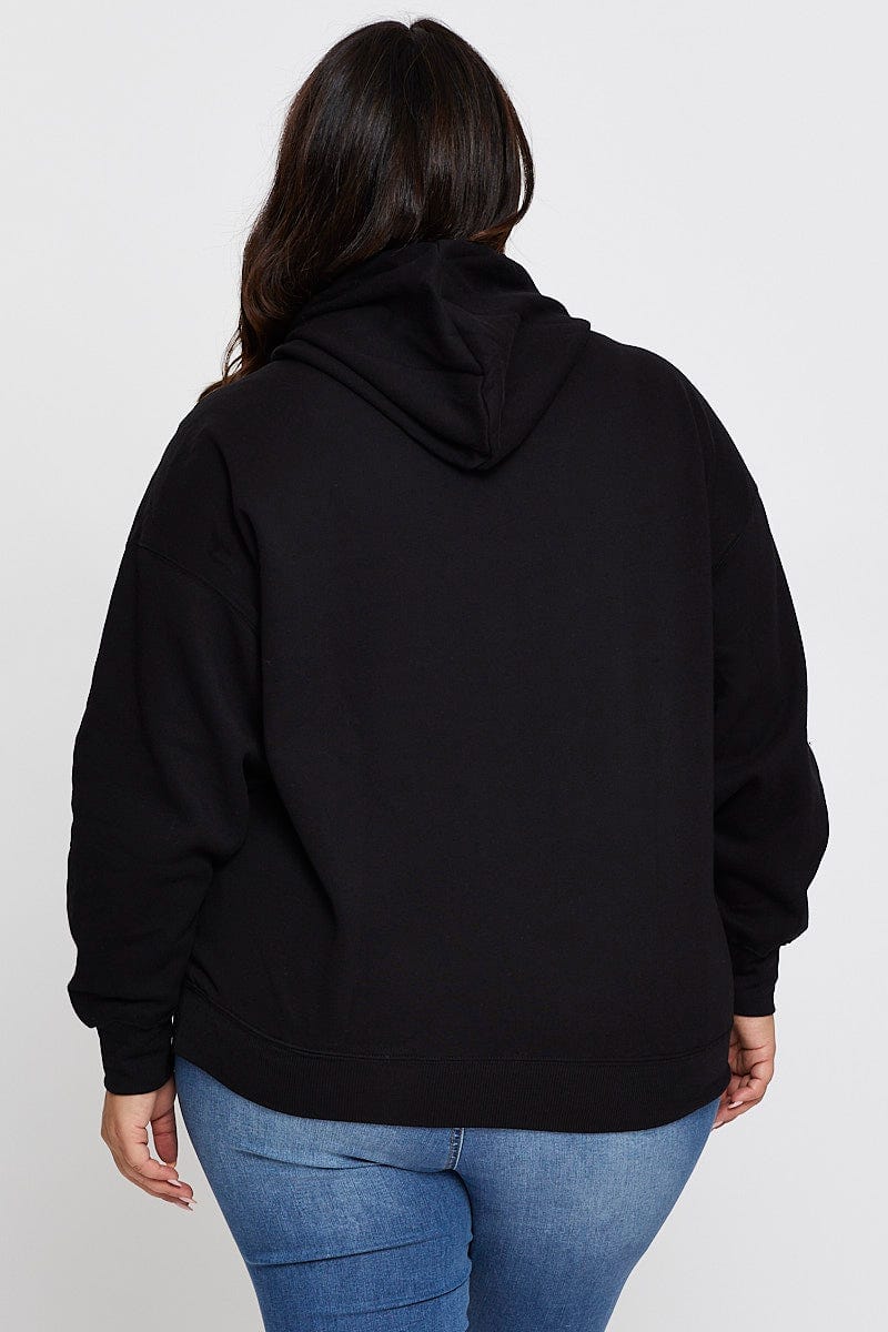 Black Relaxed Hoodie Brooklyn Graphic Long Sleeve Fleece For Women By You And All