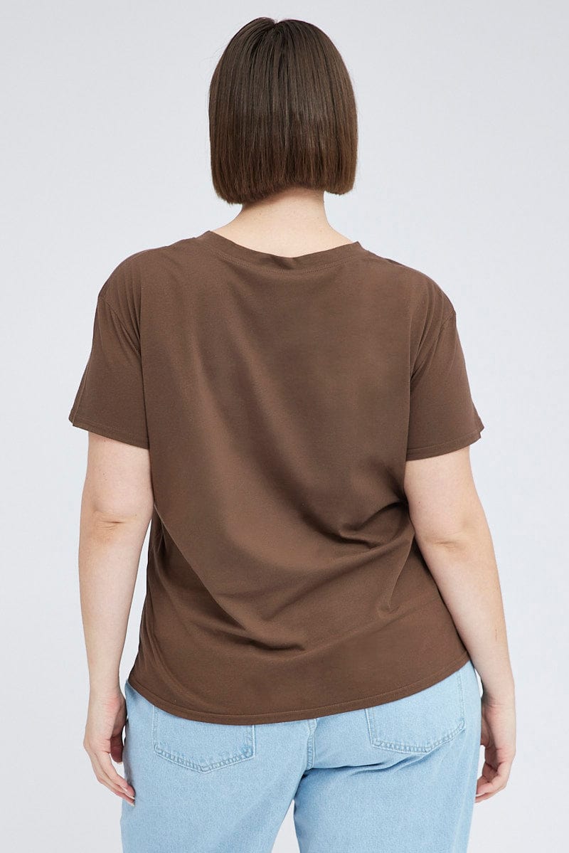 Brown Graphic T Shirt Short Sleeve Crew Neck for YouandAll Fashion