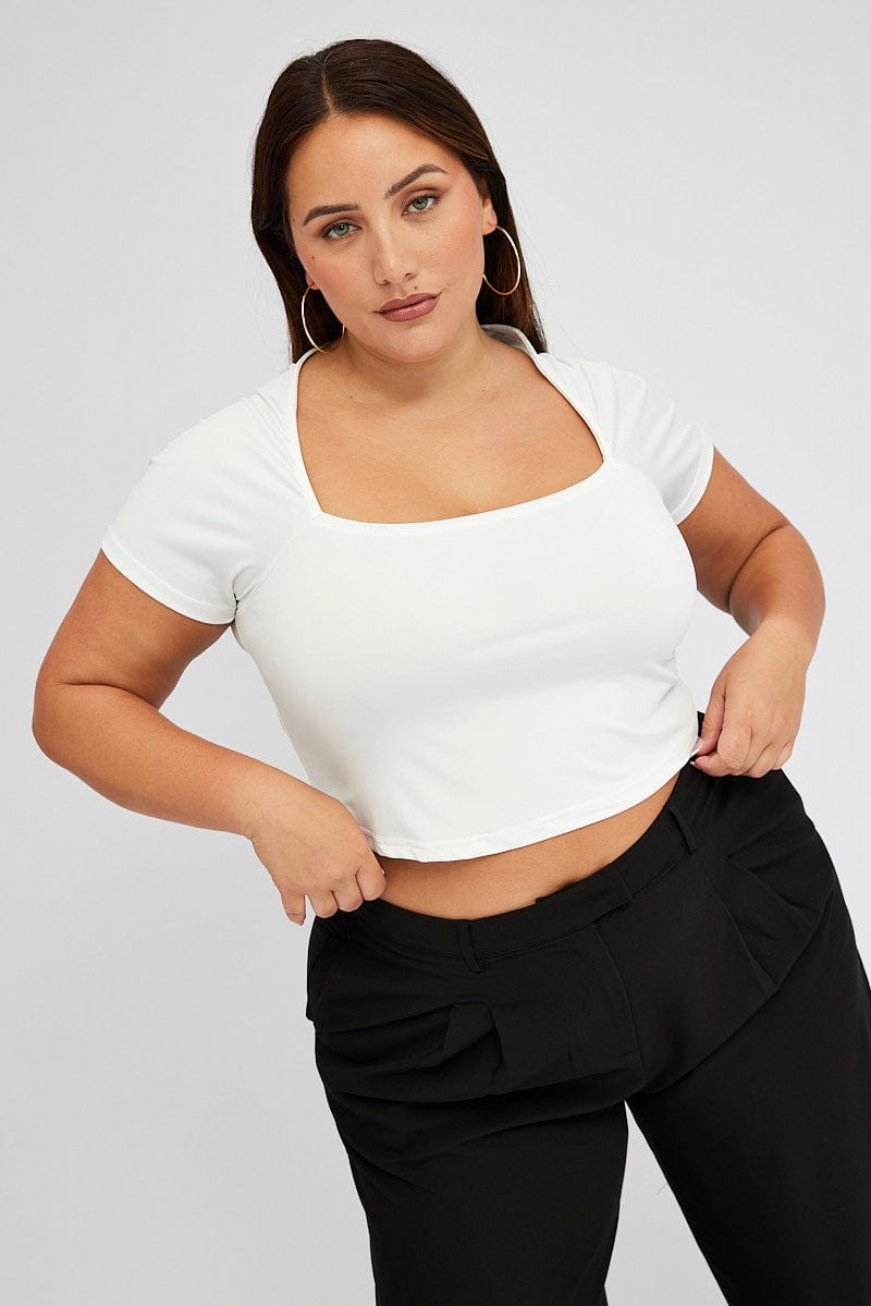 White Top Short Sleeve Square Neck Cropped for YouandAll Fashion