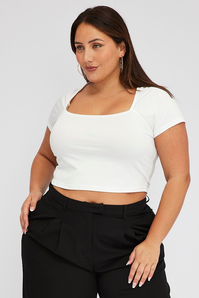 White Top Short Sleeve Square Neck Cropped for YouandAll Fashion