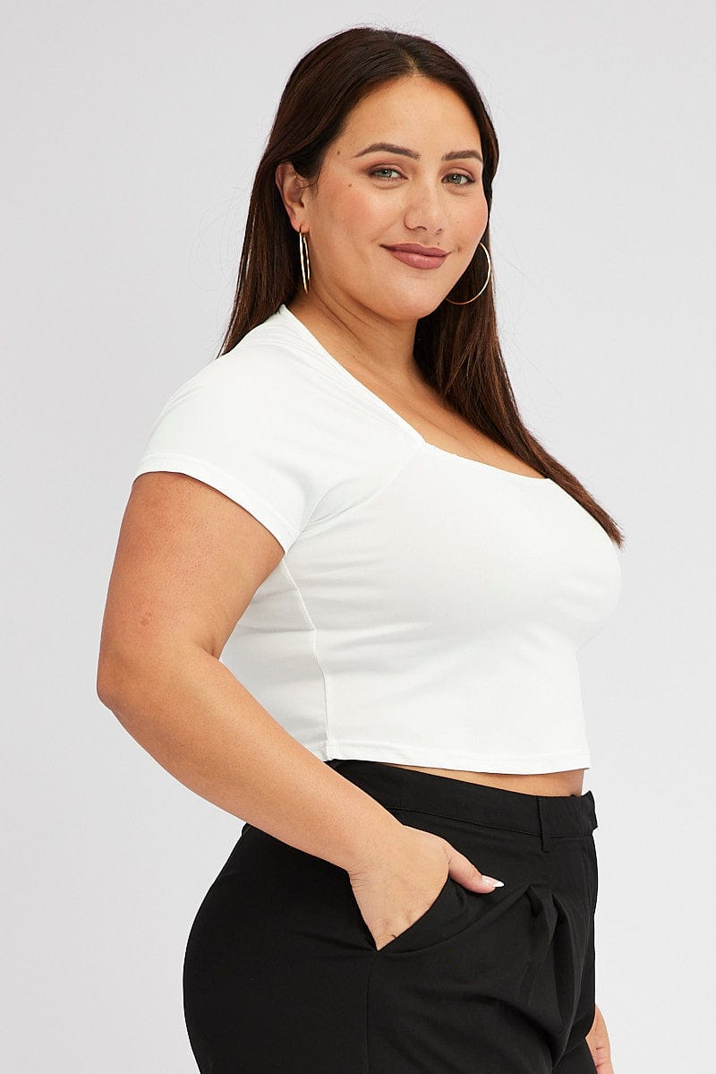 White Top Short Sleeve Square Neck Cropped for YouandAll Fashion