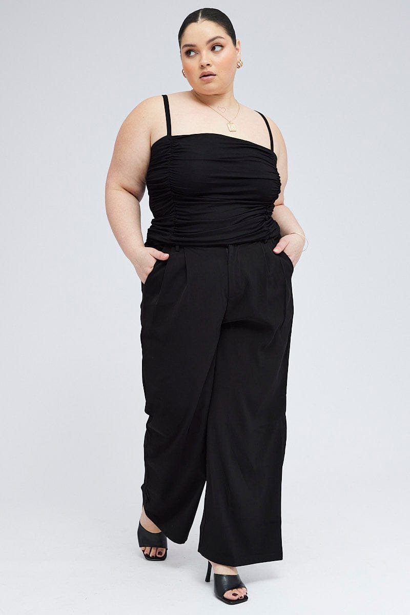 Black Ruched Singlet Crop Top for YouandAll Fashion