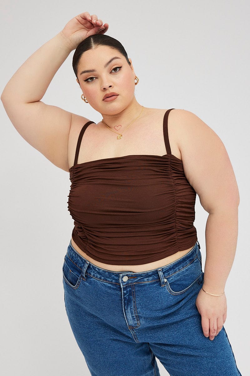 Brown Ruched Singlet Crop Top for YouandAll Fashion